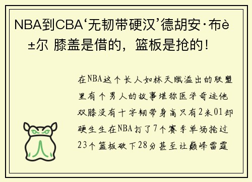 NBA到CBA‘无韧带硬汉’德胡安·布莱尔 膝盖是借的，篮板是抢的！