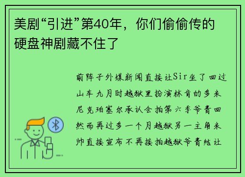 美剧“引进”第40年，你们偷偷传的硬盘神剧藏不住了